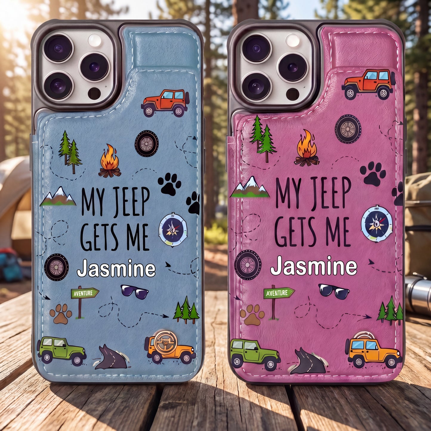 My Jeep Gets Me  Personalized Leather Flip Wallet Phone