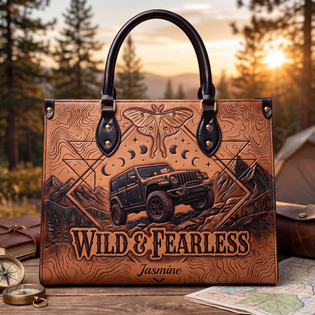 Wild & Fearless Butterfly Jeep Personalized Leather Bag
