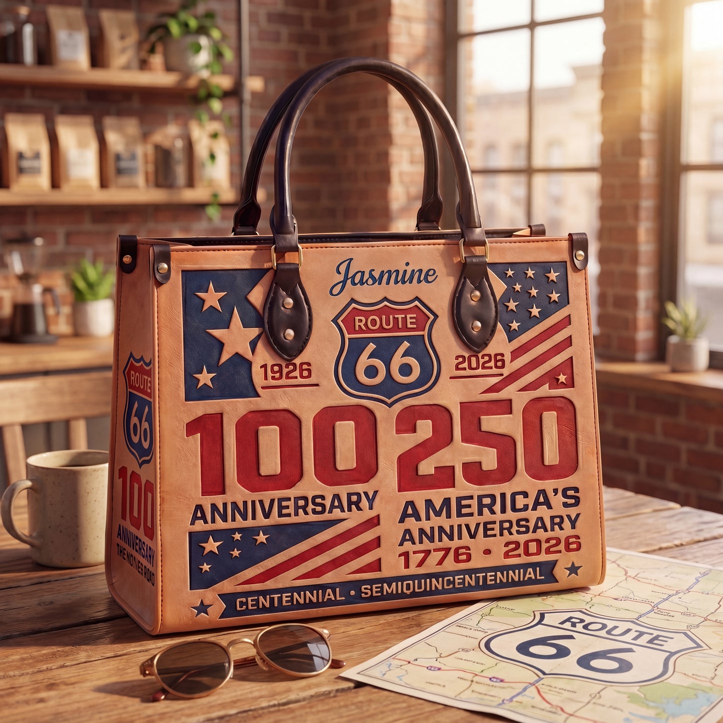 100 Years Anniversary Of Route 66 Personalized Leather Bag
