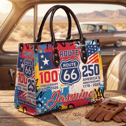 Route 66 Pop Art Personalized Leather Bag