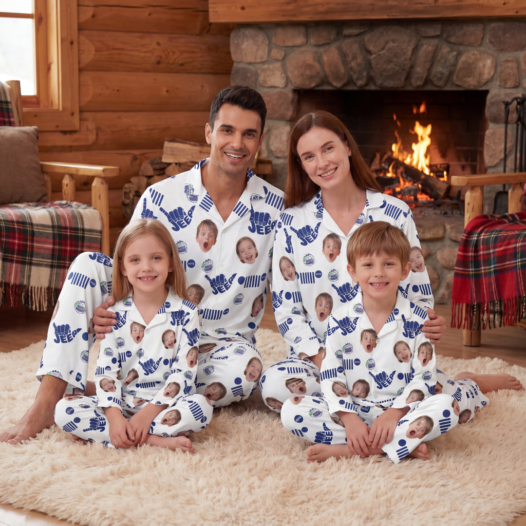 [Free Delivery] Jeep Family Photo Personalized Lapel Pajama Set