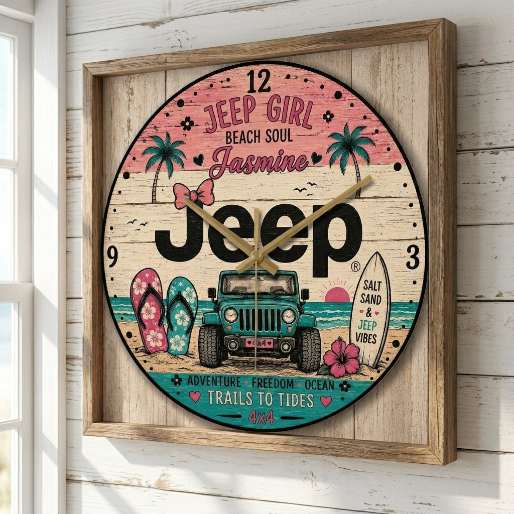 Jeep Vibes Personalized Wooden Clock