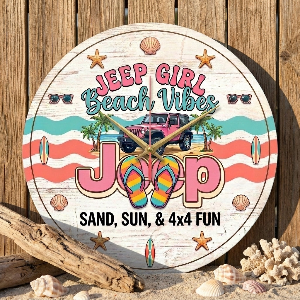 Jeep Girl Beach Vibe Wooden Clock