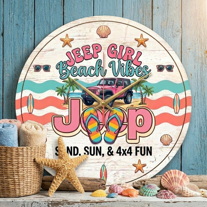 Jeep Girl Beach Vibe Wooden Clock