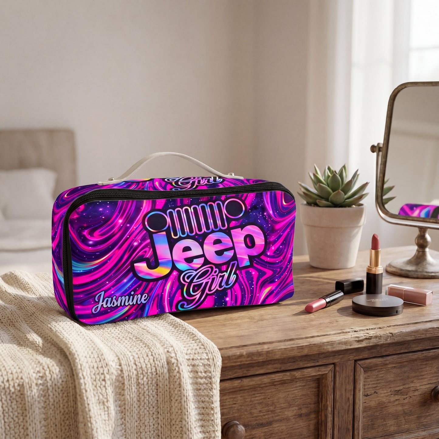 Jeep Girl Personalized Leather Makeup Bag