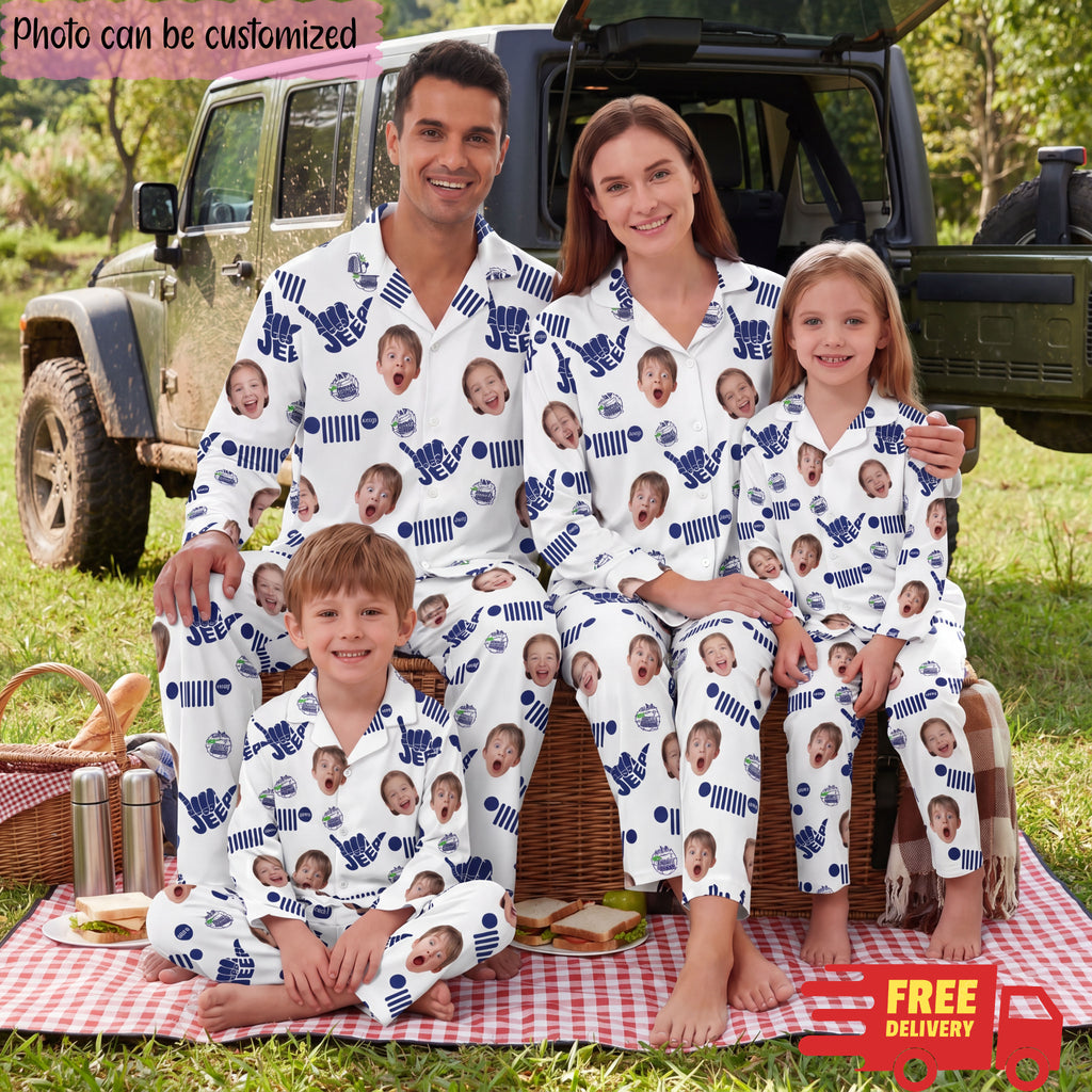 [Free Delivery] Jeep Family Photo Personalized Lapel Pajama Set