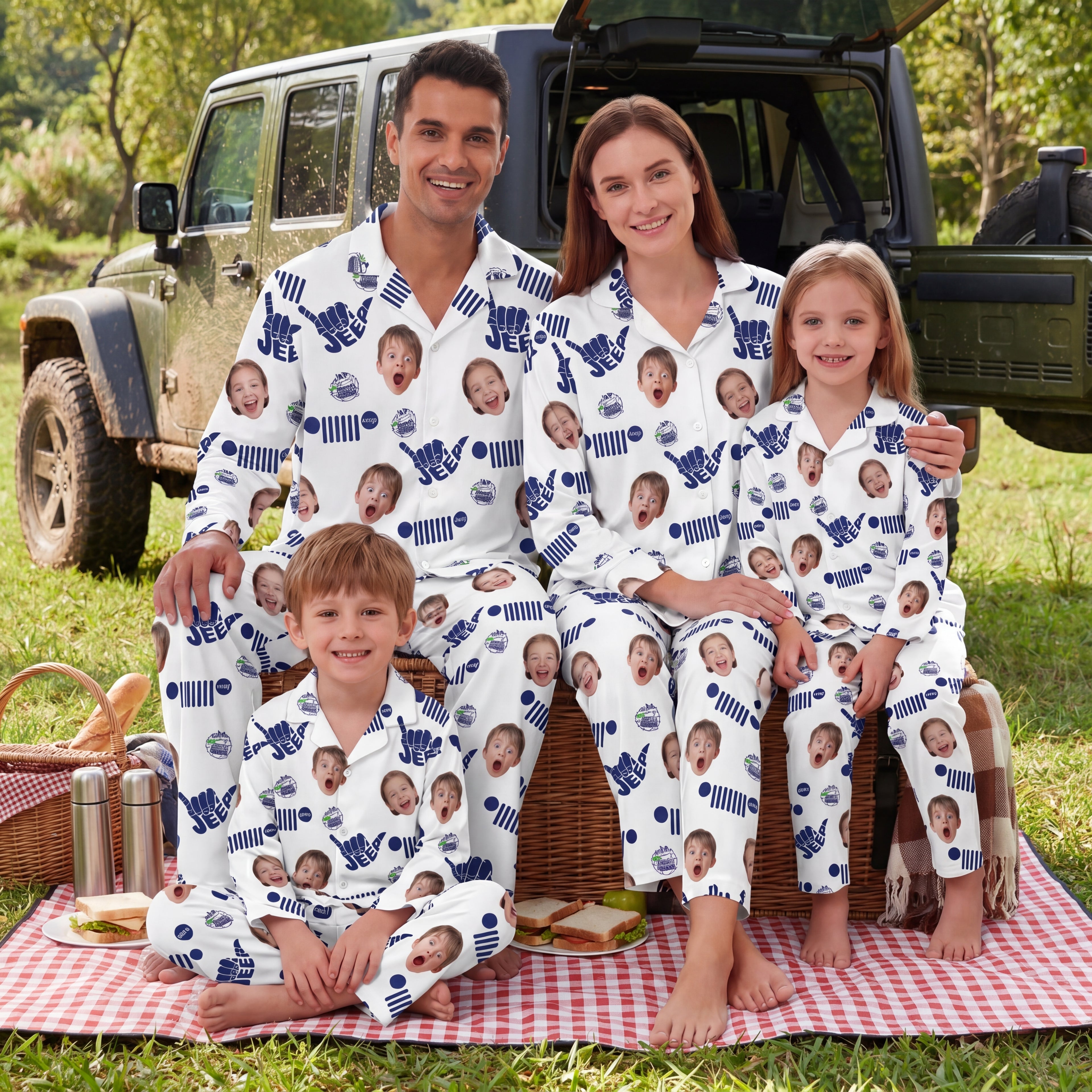 [Free Delivery] Jeep Family Photo Personalized Lapel Pajama Set