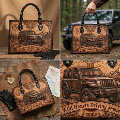 Wild Hearts Driving Jeep Personalized Leather Bag + Free Wallet