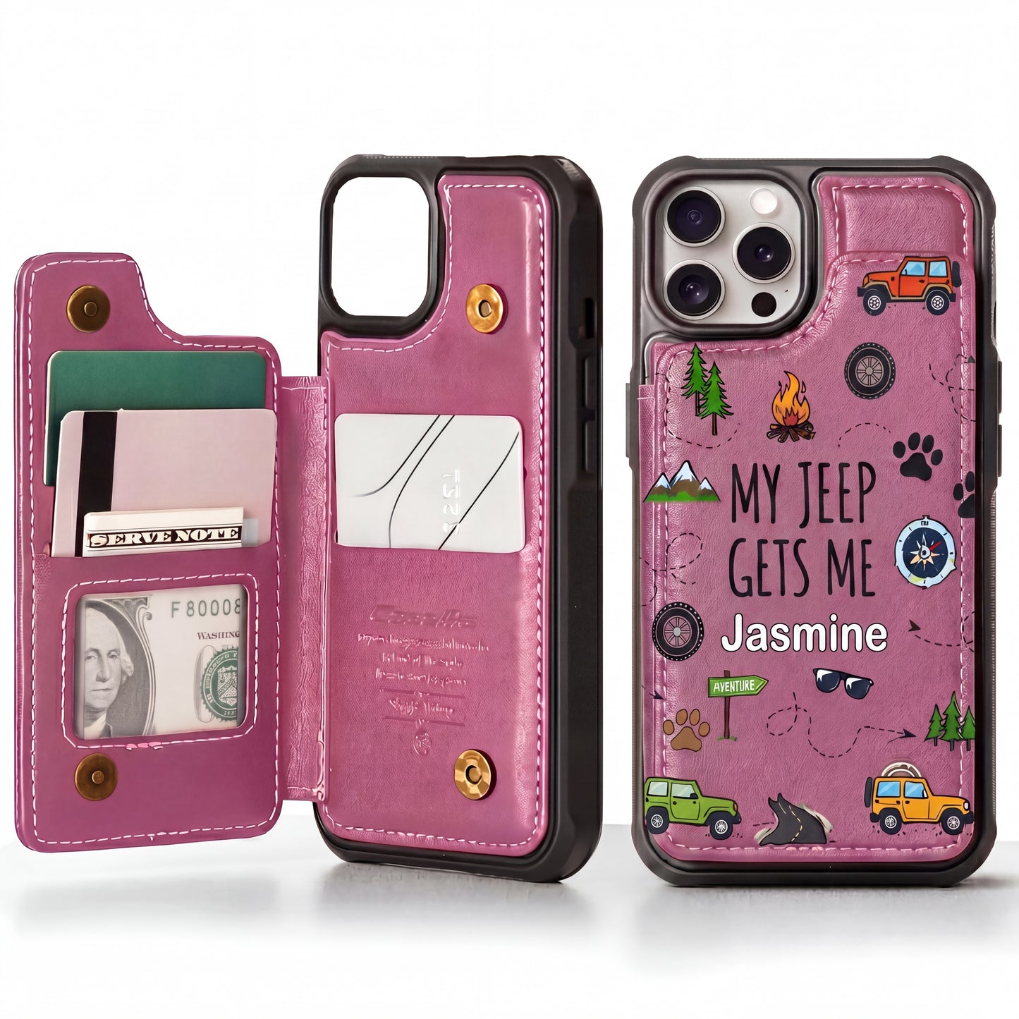 My Jeep Gets Me  Personalized Leather Flip Wallet Phone