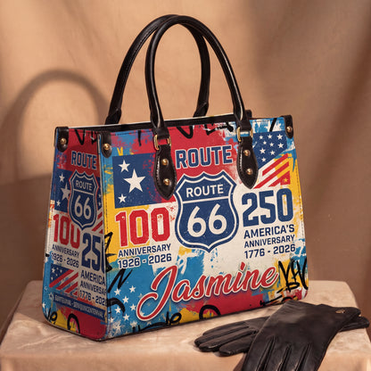 Route 66 Pop Art Personalized Leather Bag