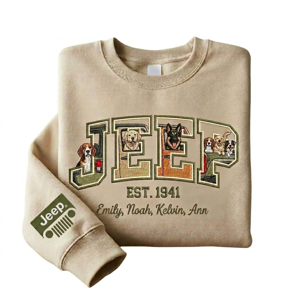 Jeep Dog Embroidered Personalized Sweatshirt